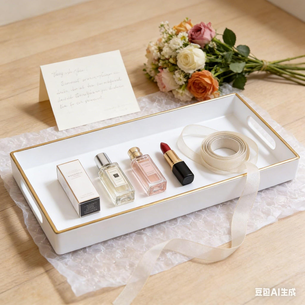 White Rectangular Bathroom Vanity Tray,14 Inch Countertop Storage Organizer