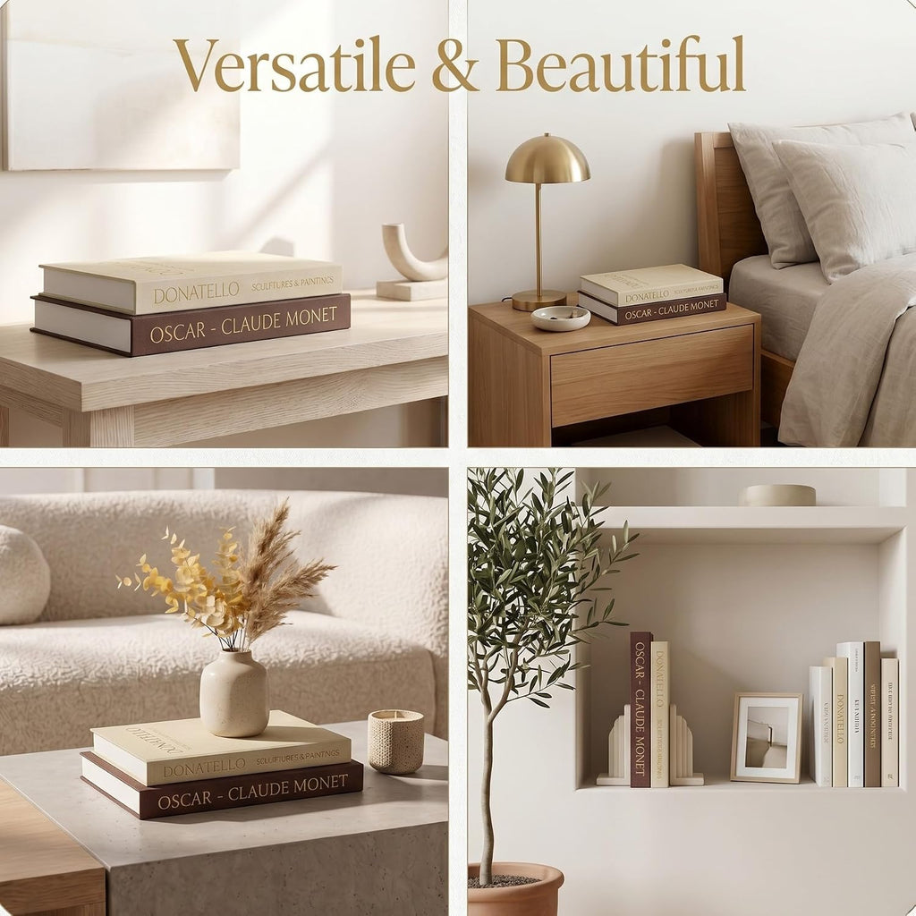 Decorative Faux Books for Home Decor, Brown - Beige, Set of 2 Fake Books