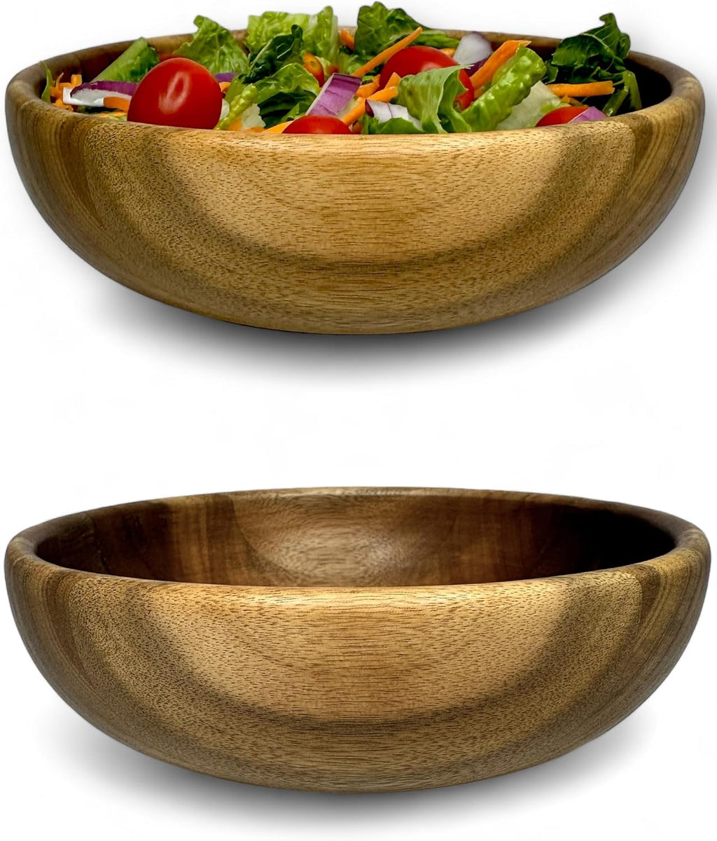 Rest&Rooted Acacia Decorative Wooden Bowls (2 Pcs) - Bowls for Food like Soup, Salad & So On - Water Resistant & Food Safe Wooden Salad Bowl Set - Perfect Nature-Friendly Modern Kitchen Decor (32 oz)