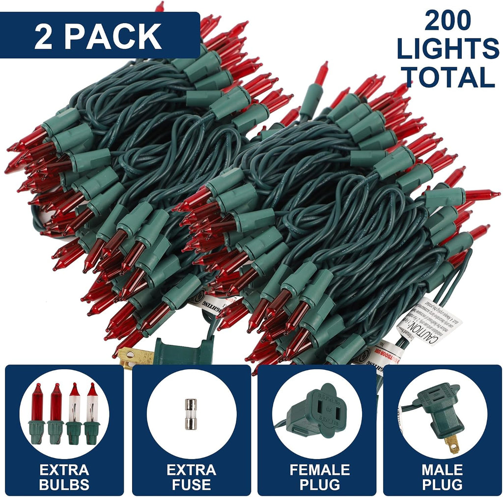 2 Pack Red Valentines String Lights, 100 Count Each, Incandescent Mini Christmas Lights, Connectable Xmas Tree Light for Indoor Outdoor Garland Birthday Holiday Wedding Festival Party