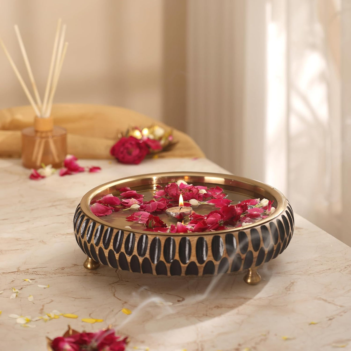 RITUALISTIC Aavrit Wooden Urli | Urli for Flower Decoration | Wooden Urli Bowl for Home Decorations | Kitchen Décor | Bowl for Decoration | Perfect for Festive Occasion | 11.5 Inches