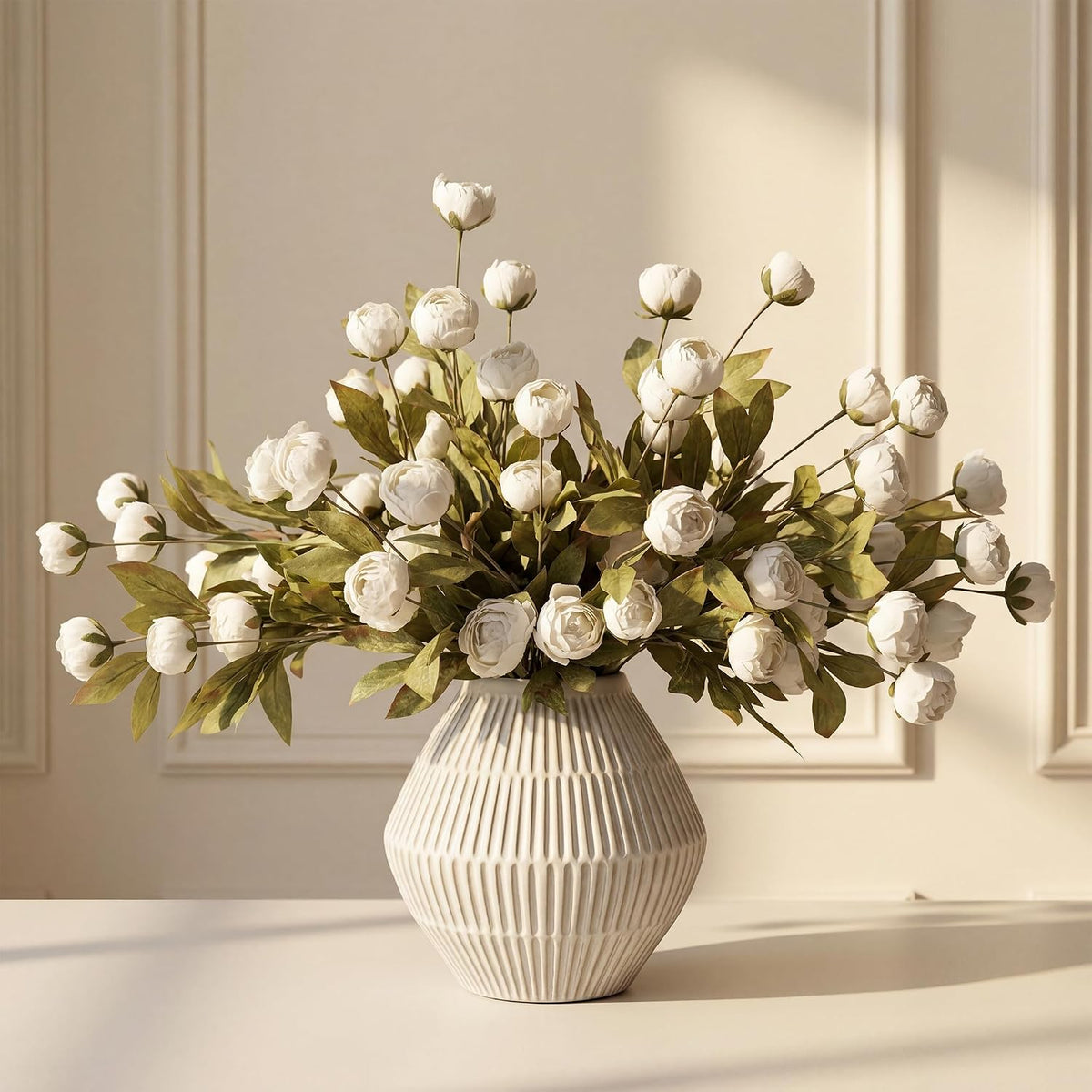 Pinkpum 12 Pcs Faux Silk Peony Artificial Flowers for Vase Decor White