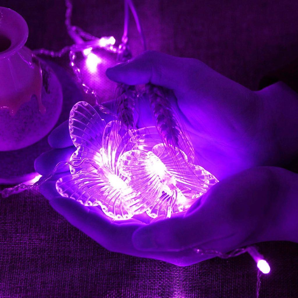Butterfly Curtain Lights, 4.9ft 48 LED USB Window Fairy Lights 10 Butterflies 8 Modes Firefly Twinkle String Lights for Room Bedroom Wall Ceiling Party Wedding Christmas (Purple)