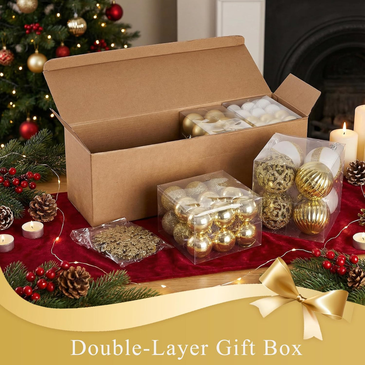 DOMESTAR 100 PCS Christmas Tree Ornaments, Christmas Ball Set Glitter