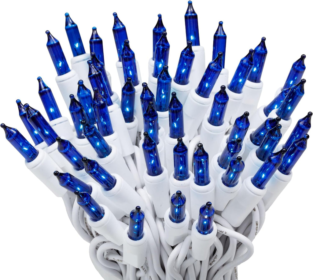 612 Vermont 100 Blue Incandescent Christmas Lights on a White Wire String