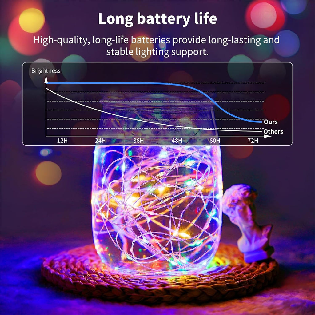 Multicolor Fairy String Lights Battery Operated Fairy Lights Firefly Lights LED Starry String Lights 7.2ft 20 LEDs Silvery Copper Wire for Christmas DIY Decoration Wedding Party (6 Pack)