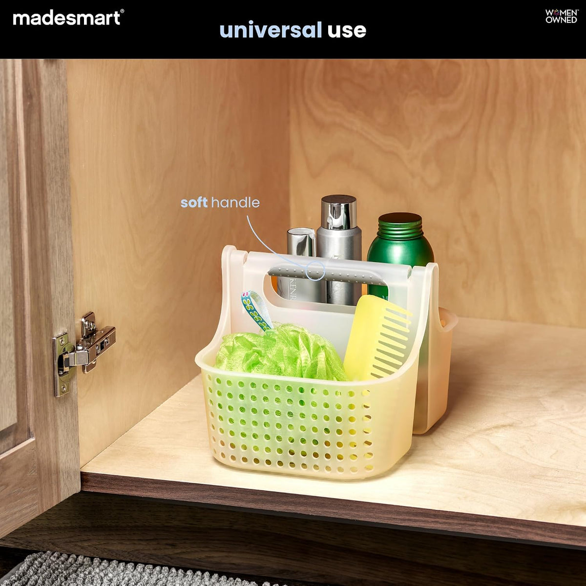 madesmart Shower Tote with Soft Grip Handle, Frost