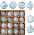 16Pcs Vintage Rustic Christmas Ball Ornaments - Large Shatterproof Neutral Christmas Ornaments Set Farmhouse Christmas Decor for Xmas Tree Home Party Holiday (Blue)
