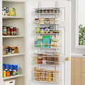 Moforoco White 6-Tier Over Door Pantry Organizer, Pantry Organization Storage, Door Metal Hanging Spice Rack Basket Shelves, Home Kitchen Apartment Essentials, Laundry Room Bathroom Organization