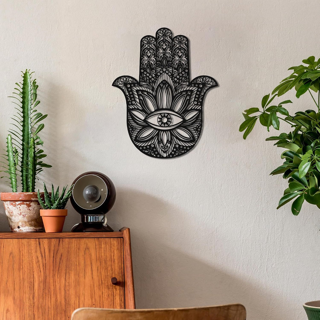 Slickss Hamsa Hand Metal Wall Art, Sacred Geometry Spiritual Boho Decor