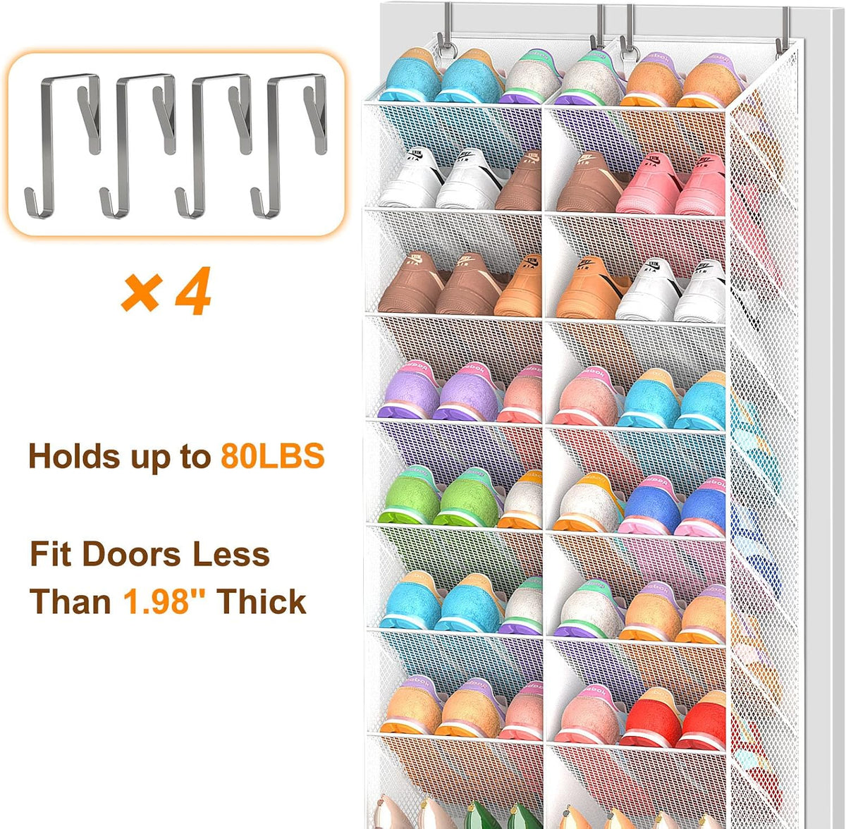 UVIAHOMI Over the Door Shoe Organizer for 20-30 Pairs, 10-Tier, White