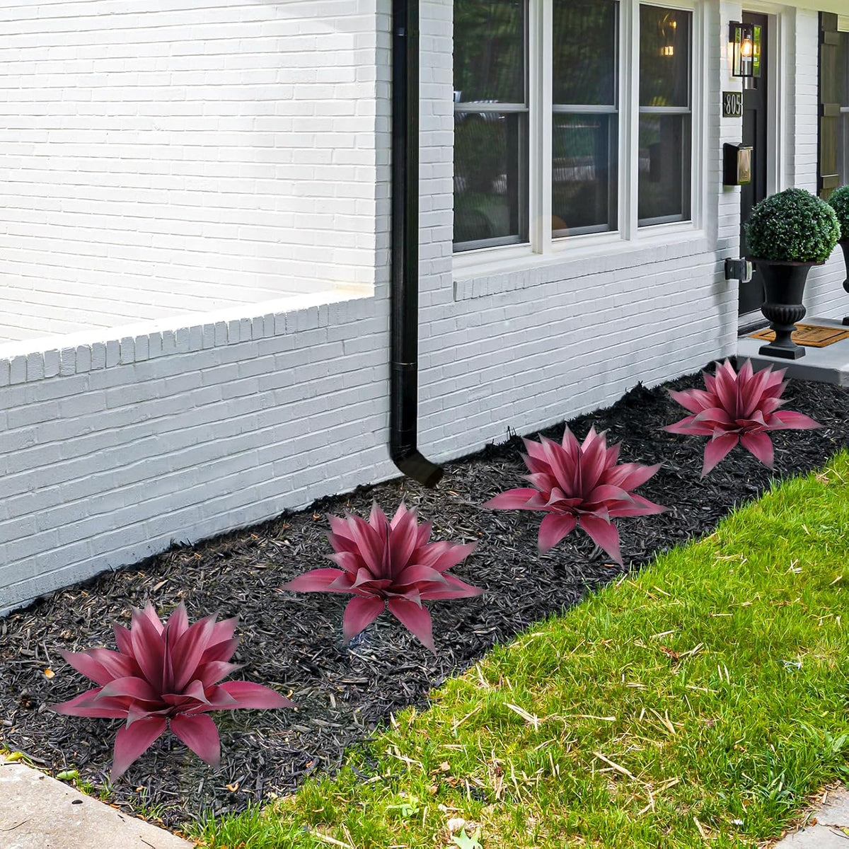 2 Pack Artificial Agave Plant, Purple Faux Succulent Stems with 18 Leaves, UV Resistant Realistic Tropical Greenery for Indoor Outdoor Garden Front Porch Aesthetic Decor