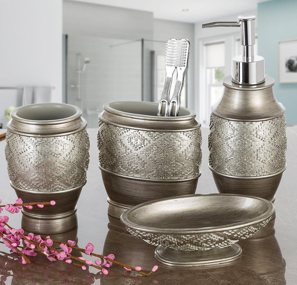 Creative Scents Dublin Silver 6 Piece Resin Bathroom Accessories Set