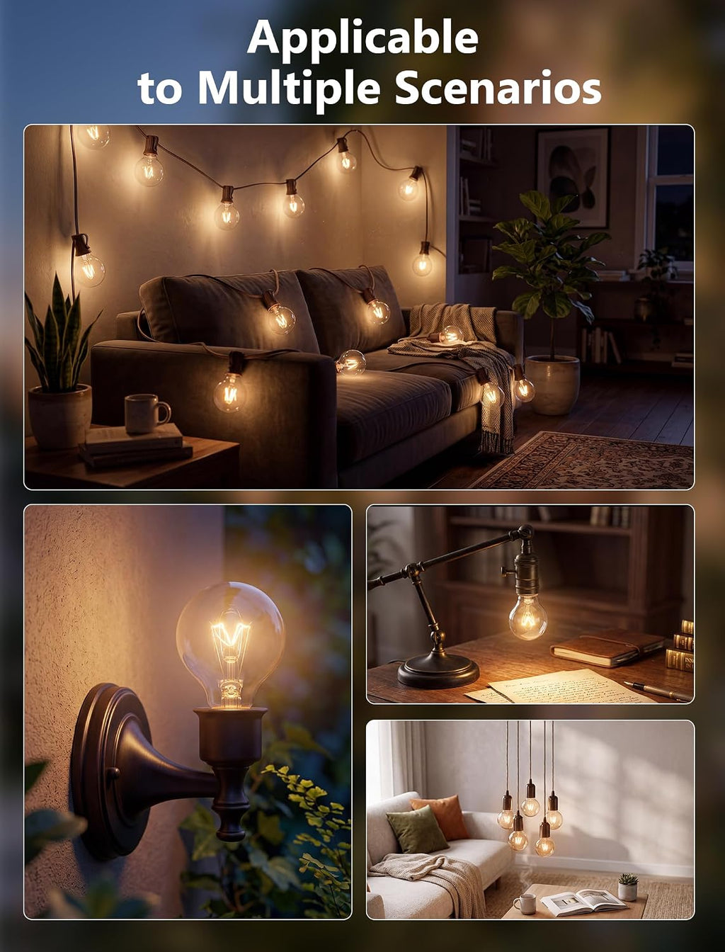 G40 Replacement Bulbs for Outdoor String Lights, 25 Pack 5 Watt Clear Glass Globe Incandescent Light Bulbs, E12 Candelabra Base, 2200K Warm White Vintage Edison Bulbs, Waterproof