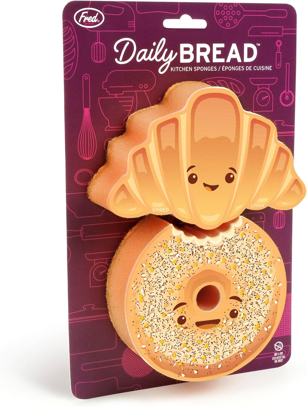 Genuine Fred Daily Bread Kitchen Sponges, Set of 2, Croissant and Bagel Inspired Sponges, Fun and Quirky Kitchen Accessory