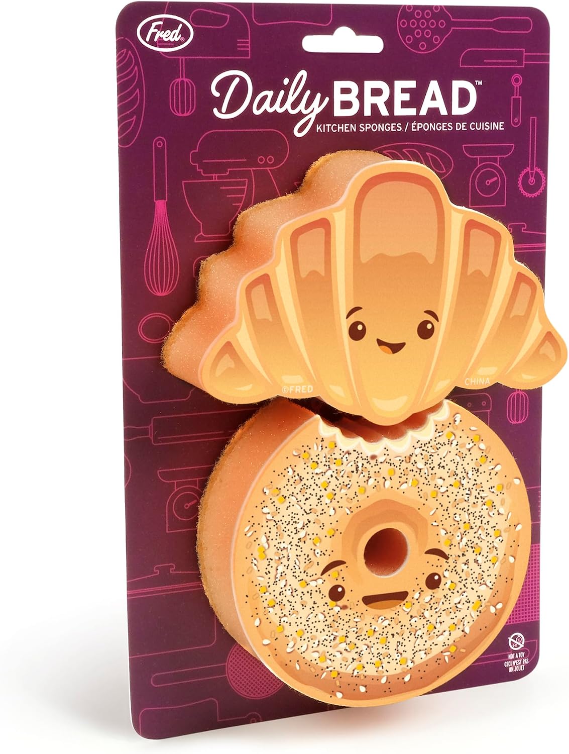 Genuine Fred Daily Bread Kitchen Sponges, Set of 2, Croissant and Bagel Inspired Sponges, Fun and Quirky Kitchen Accessory