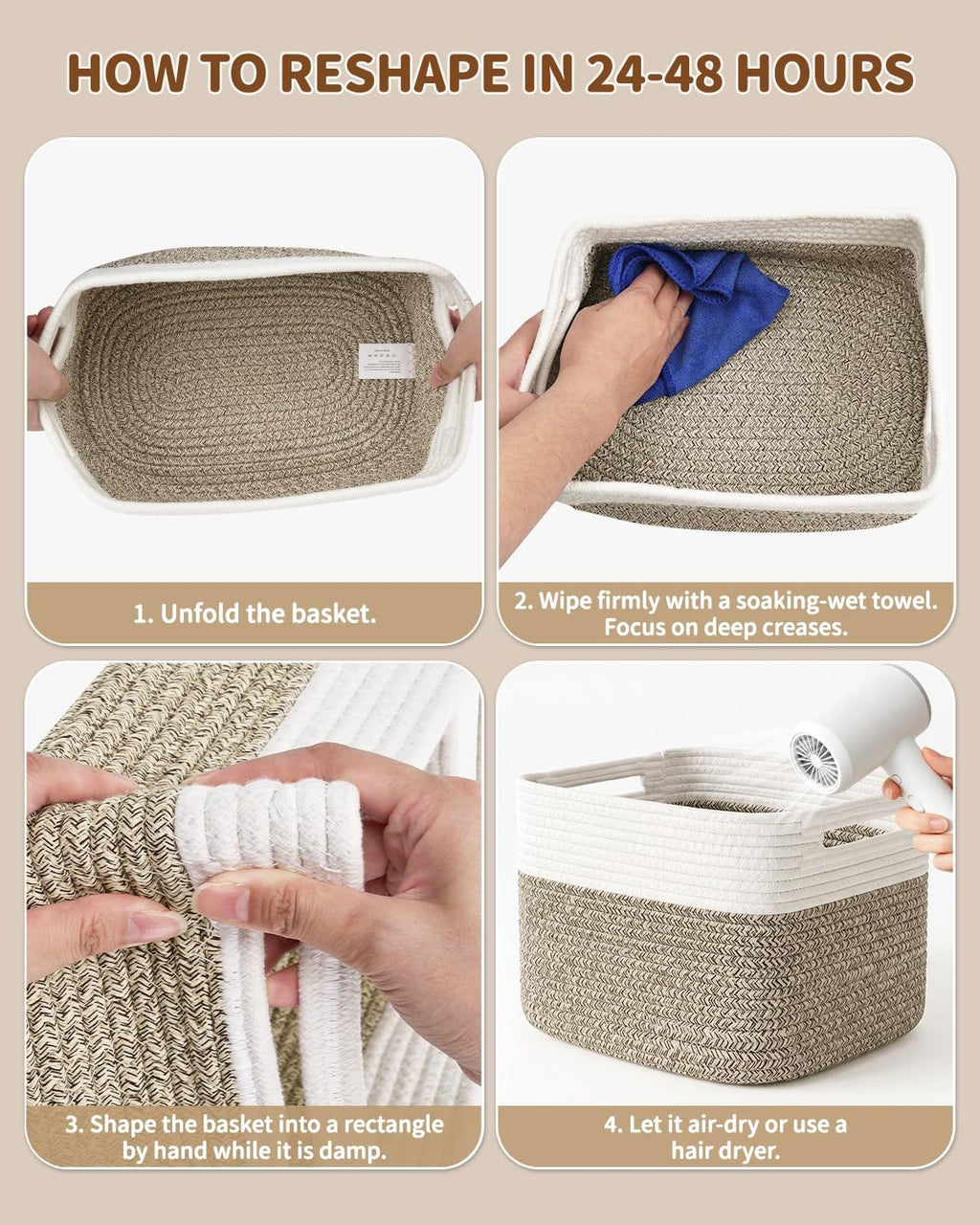4 Large & 2 Small Foldable Woven Storage Basket for Cabinet