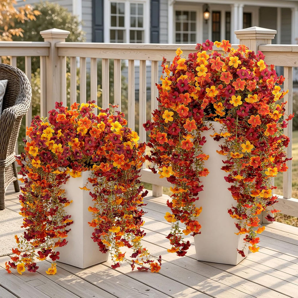 4 Pcs Upgrade Big Artificial Hanging Fall Flowers for Outdoors Decorations