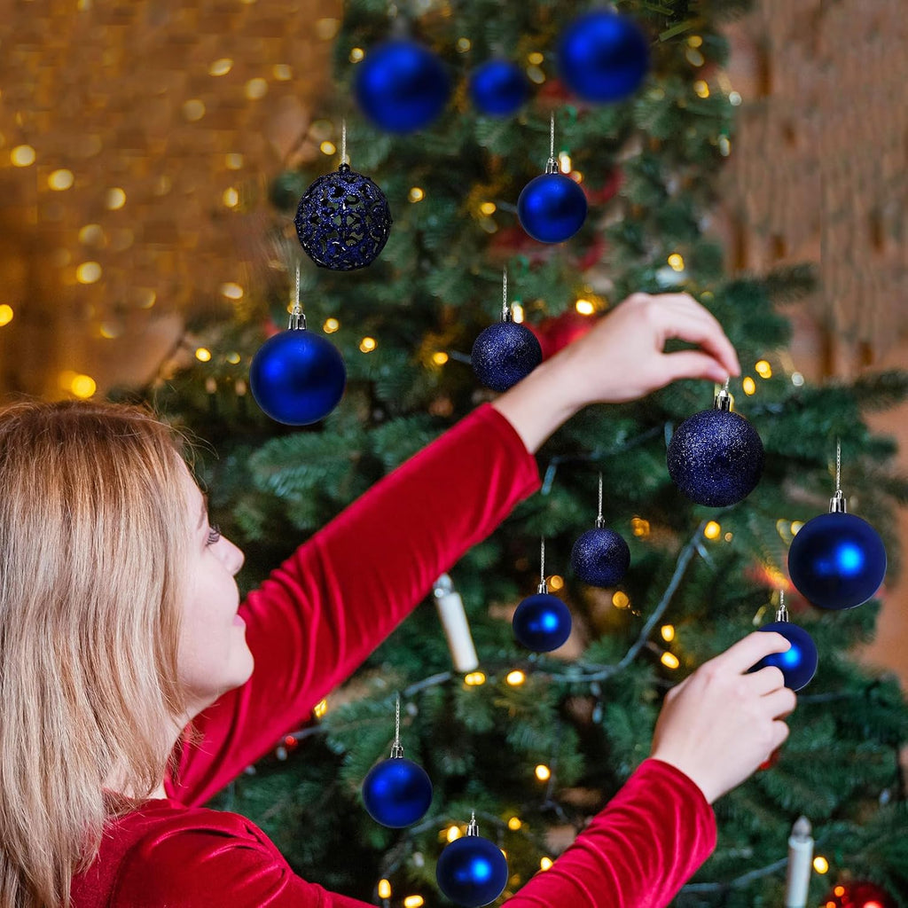 NJN 100Pcs Christmas Ball Ornament Set, Royal Blue Ornaments for Xmas Tree Decor Plastic Shatterproof Decorative Hanging Baubles for Holiday Party Wedding Tree Decoration