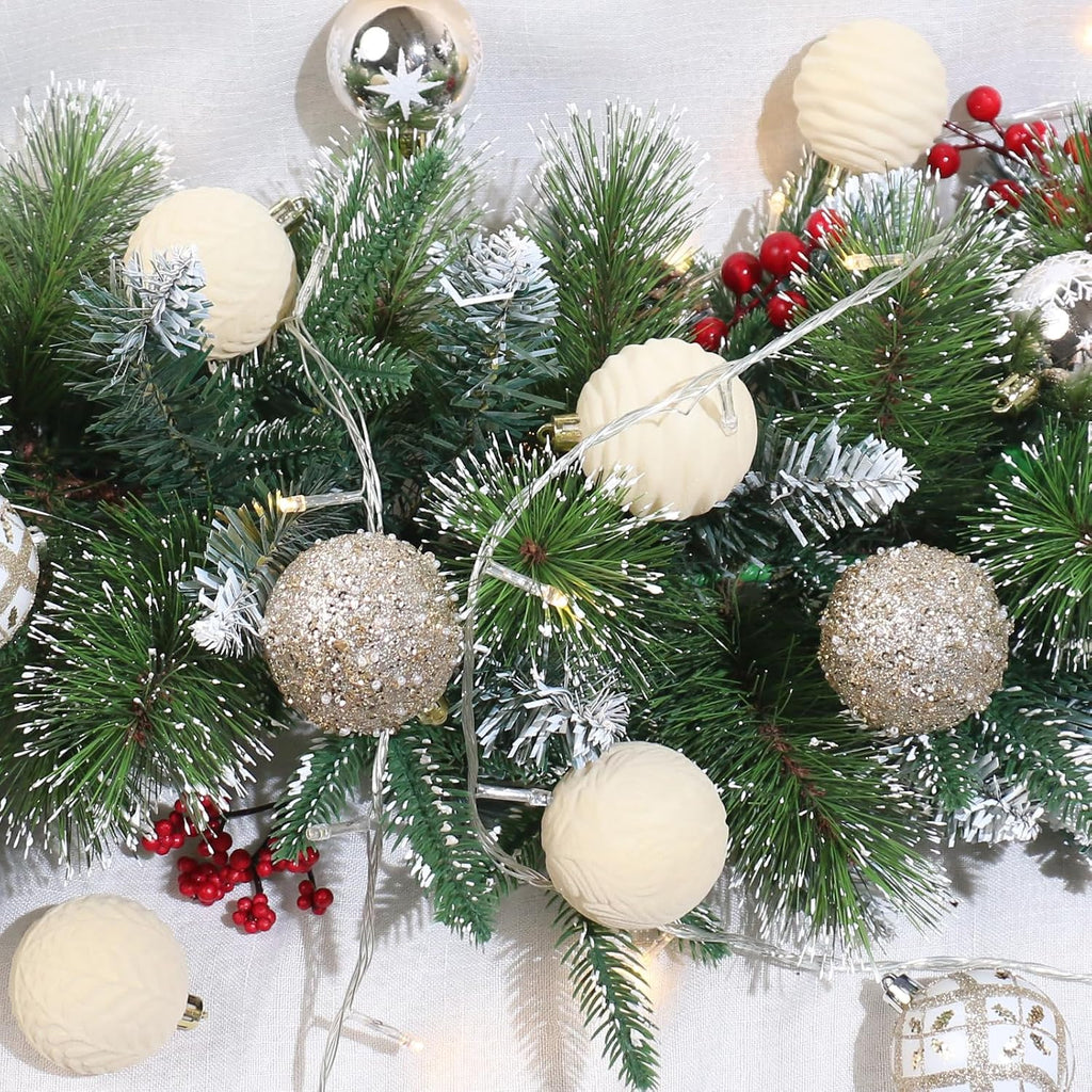 25PCS 2.36In Velvet Champagne Christmas Ball Tree Ornaments Decorations Set