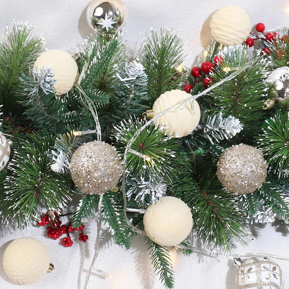 25PCS 2.36In Velvet Champagne Christmas Ball Tree Ornaments Decorations Set