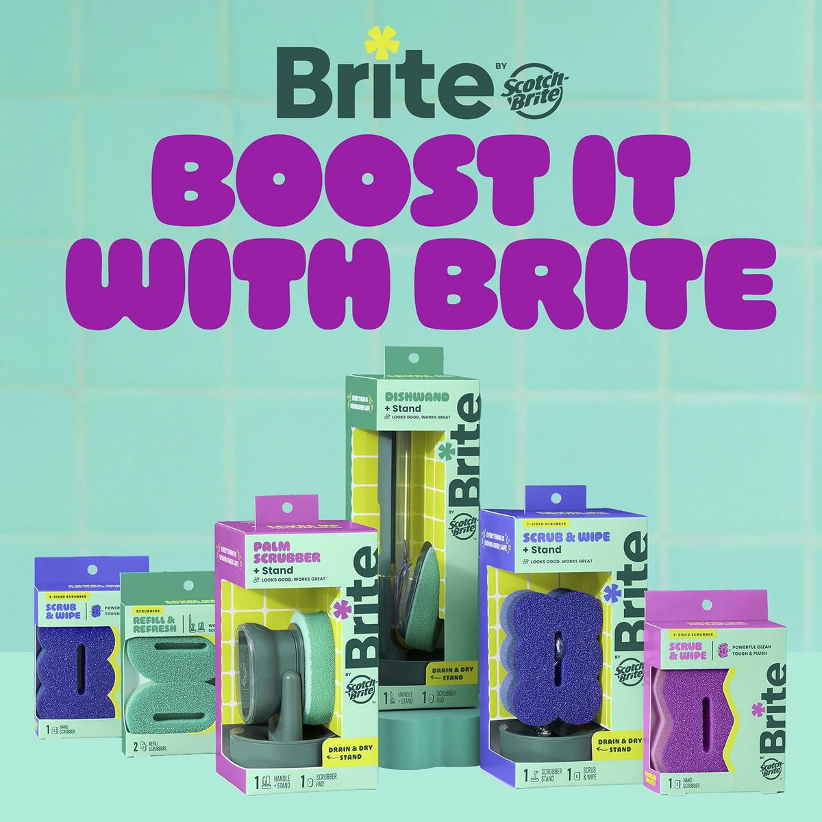 Brite by Scotch-Brite 2-Sided Scrub & Wipe Scrubber, Midnight Mode,6 Pack