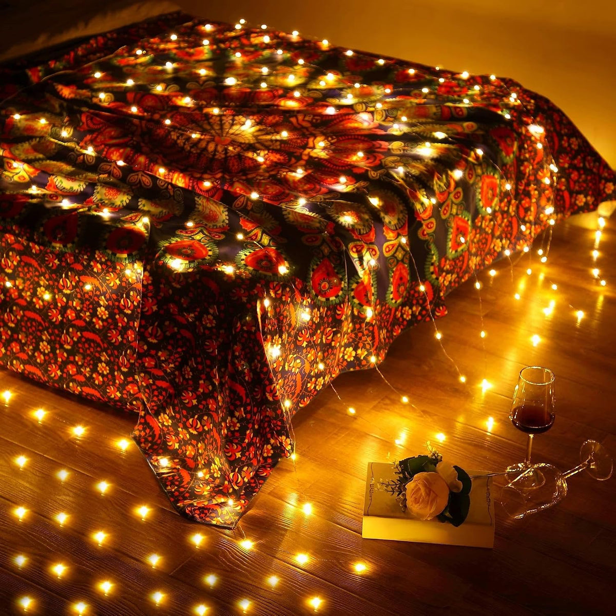 195 LED Curtain Tapestry Lights, 6.5 x 5 ft Backdrop String Lights, 1 Pack