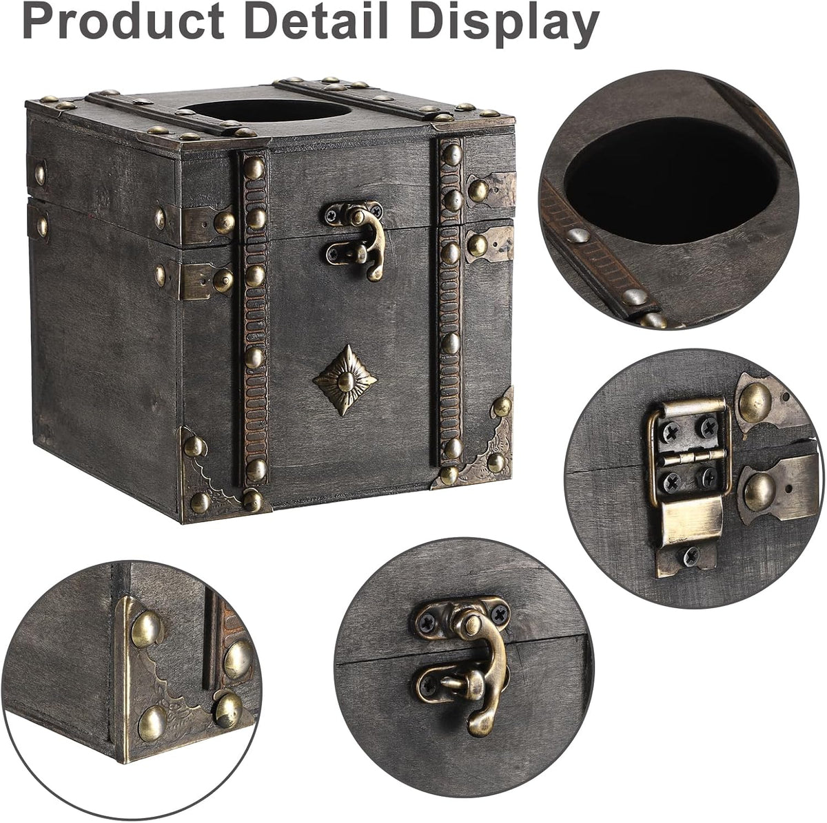 Sumnacon Tissue Box Retro Wood Square Tissue Box Cover Vintage Cube Tissue Box Holder,Decorative Tissue Holder for Bedroom Bathroom Toilet Table Desk Car Store Office Home,Grey