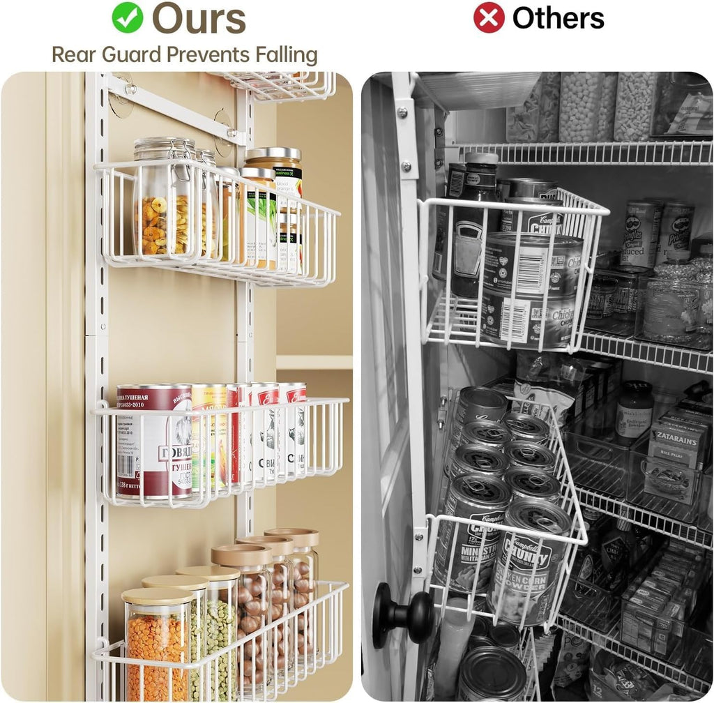 Delamu Adjustable Cabinet Door Organizer, 8-Tier Hanging Spice Rack Organizer, Metal Over the Door Pantry Organizer, Pantry Organizers and Storage Shelves for Kitchen Bathroom Laundry Room, White