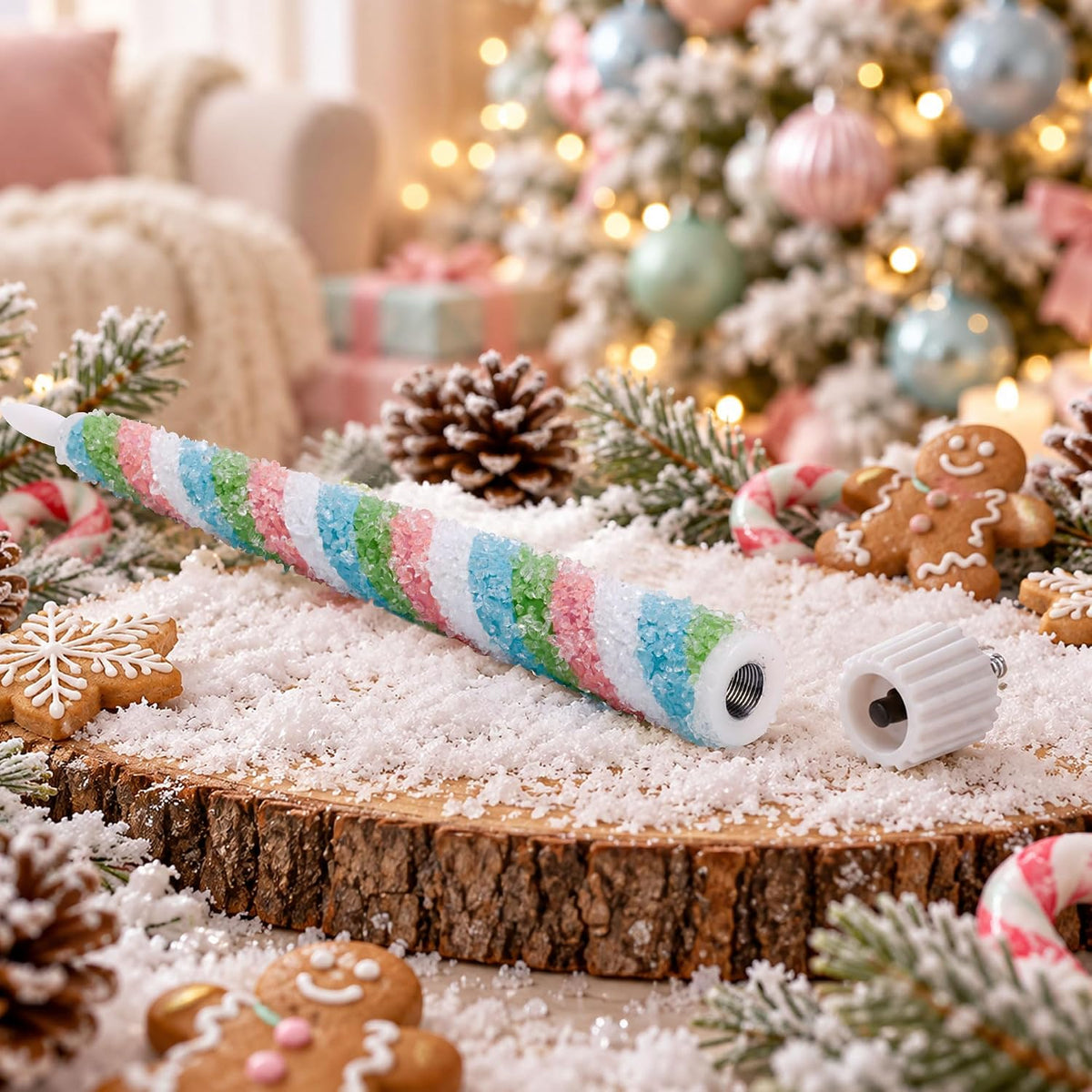 Candy Cane Flameless Taper Candles with Remote, Pastel Christmas Decoration