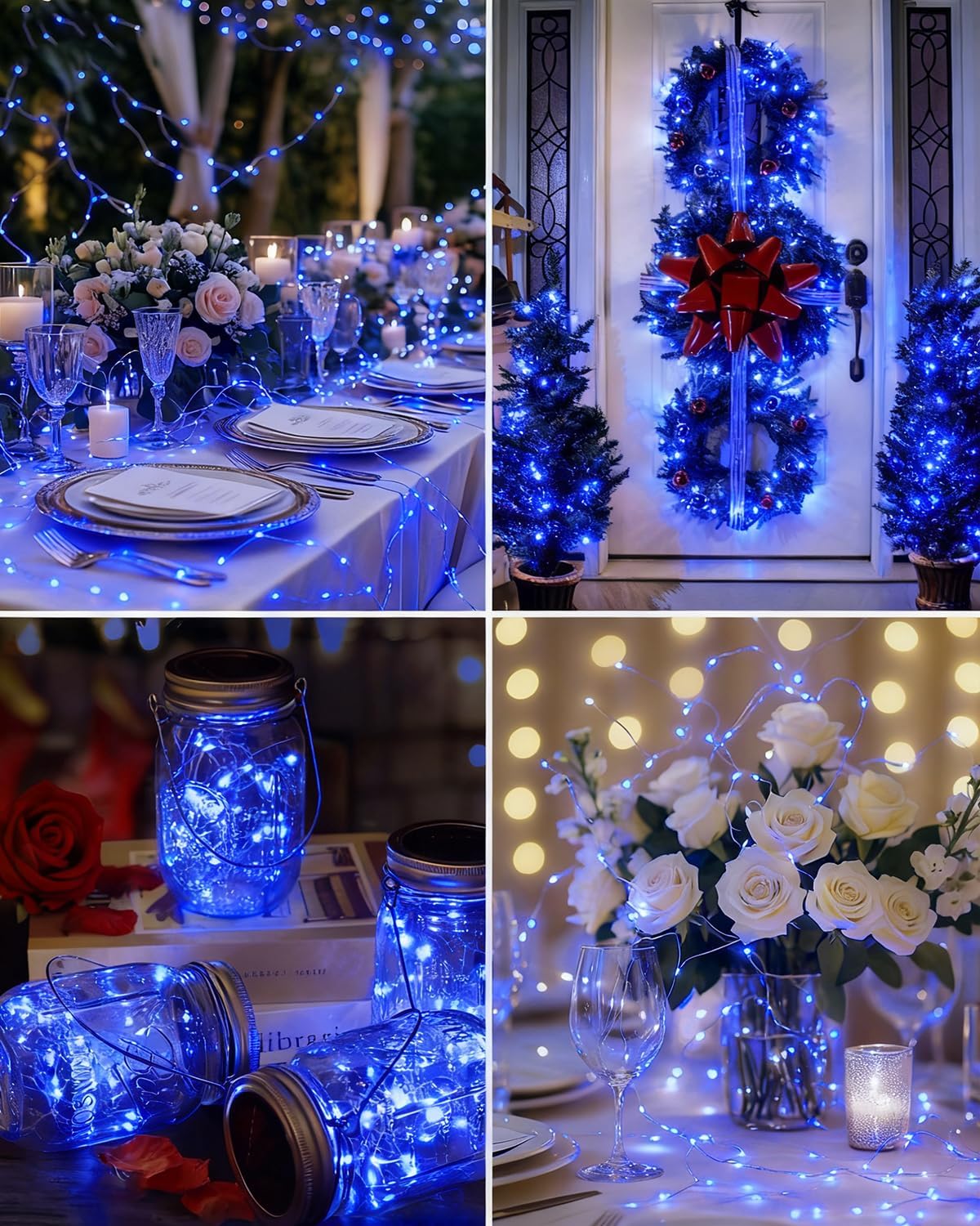 btfarm 6 Pack Fairy Lights Battery Operated, 7FT 20 LED Mini String Lights Waterproof Silver Wire for Mason Jars Centerpiece Table Crafts Bedroom Christmas Decoration, Blue