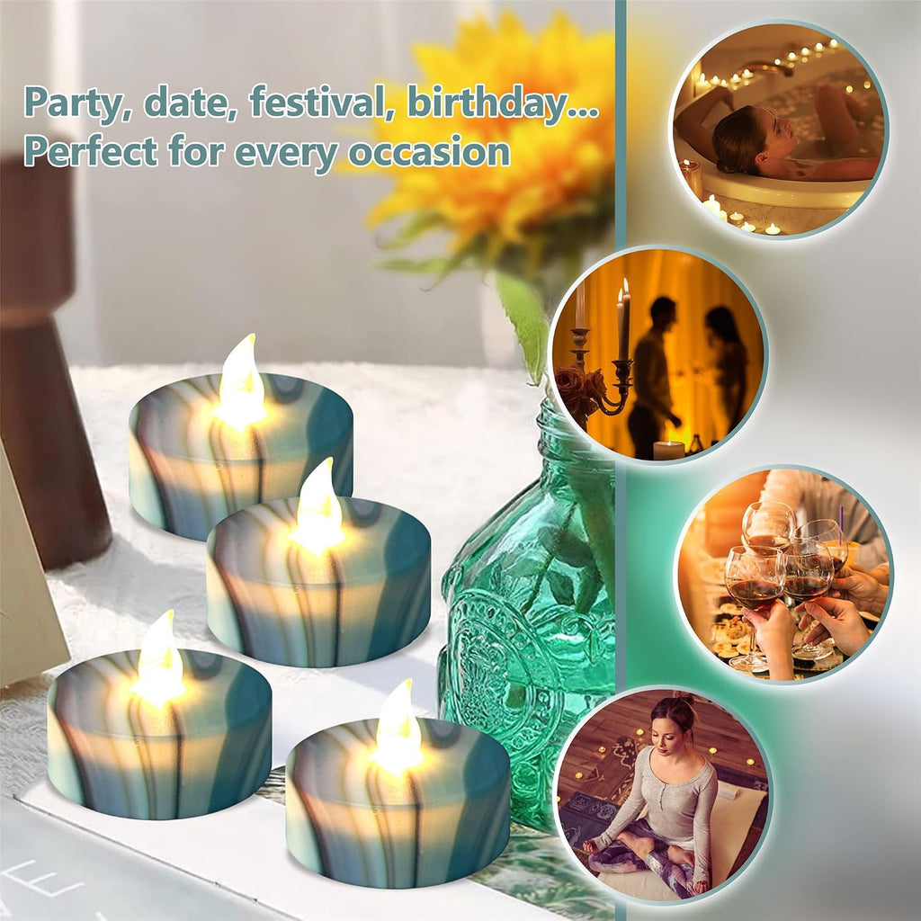 Floral Flameless Tealights with Remote - 12 Pack Grey LED Tealight Candles Battery Operated Tea Lights Safe Realistic Flickering for Home Decor Wedding Party,TLT12P-FLA