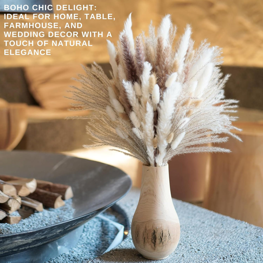 Dried Pampas Grass Decor, 115 PCS Dried Flowers Arrangements Contains Bunny Tails, Reed Grass Bouquet for Wedding. Boho Flower Home Table Decor, Rustic Farmhouse Party