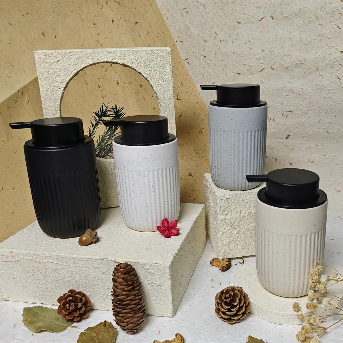 White Ceramic Foaming Soap Dispenser for Bathroom Countertop 13oz