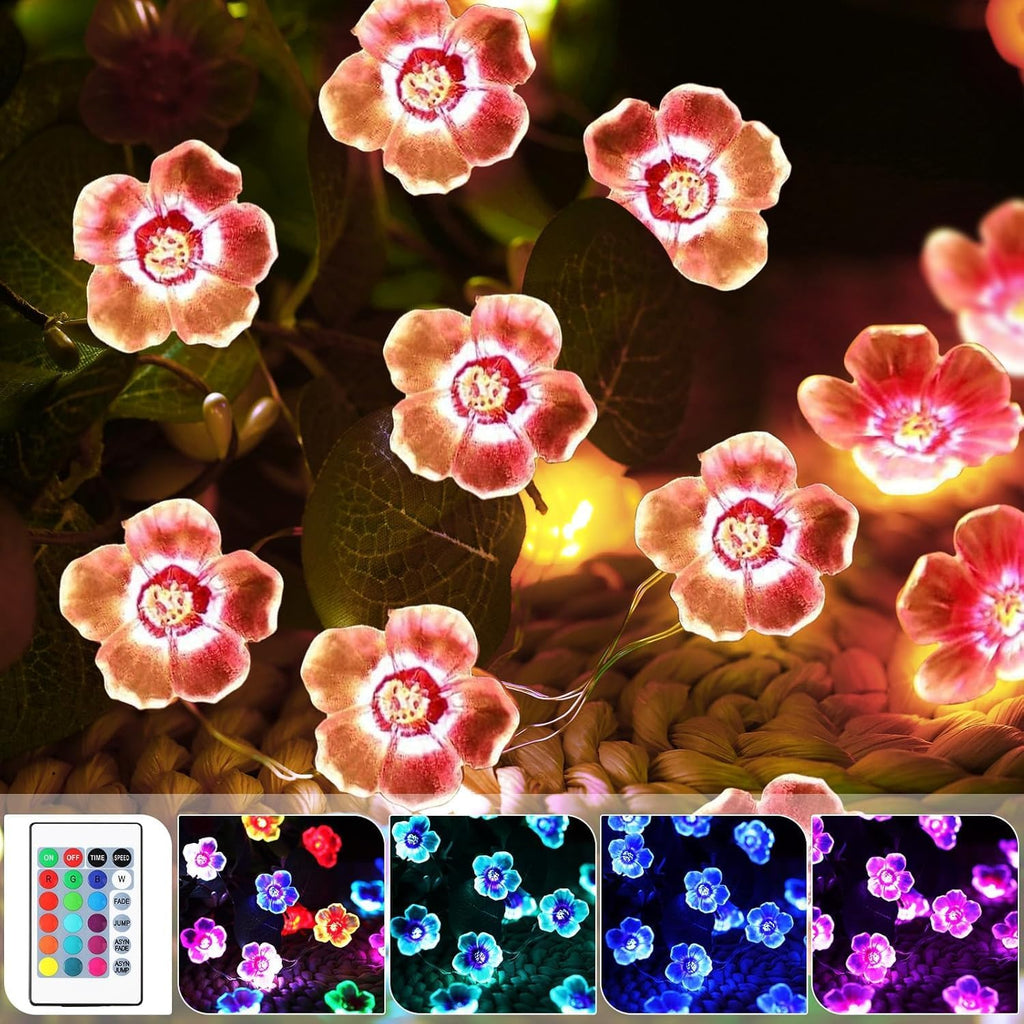 Mudder 1 Pack 16 Colors 13 FT Cherry Blossom Decor Flower String Lights