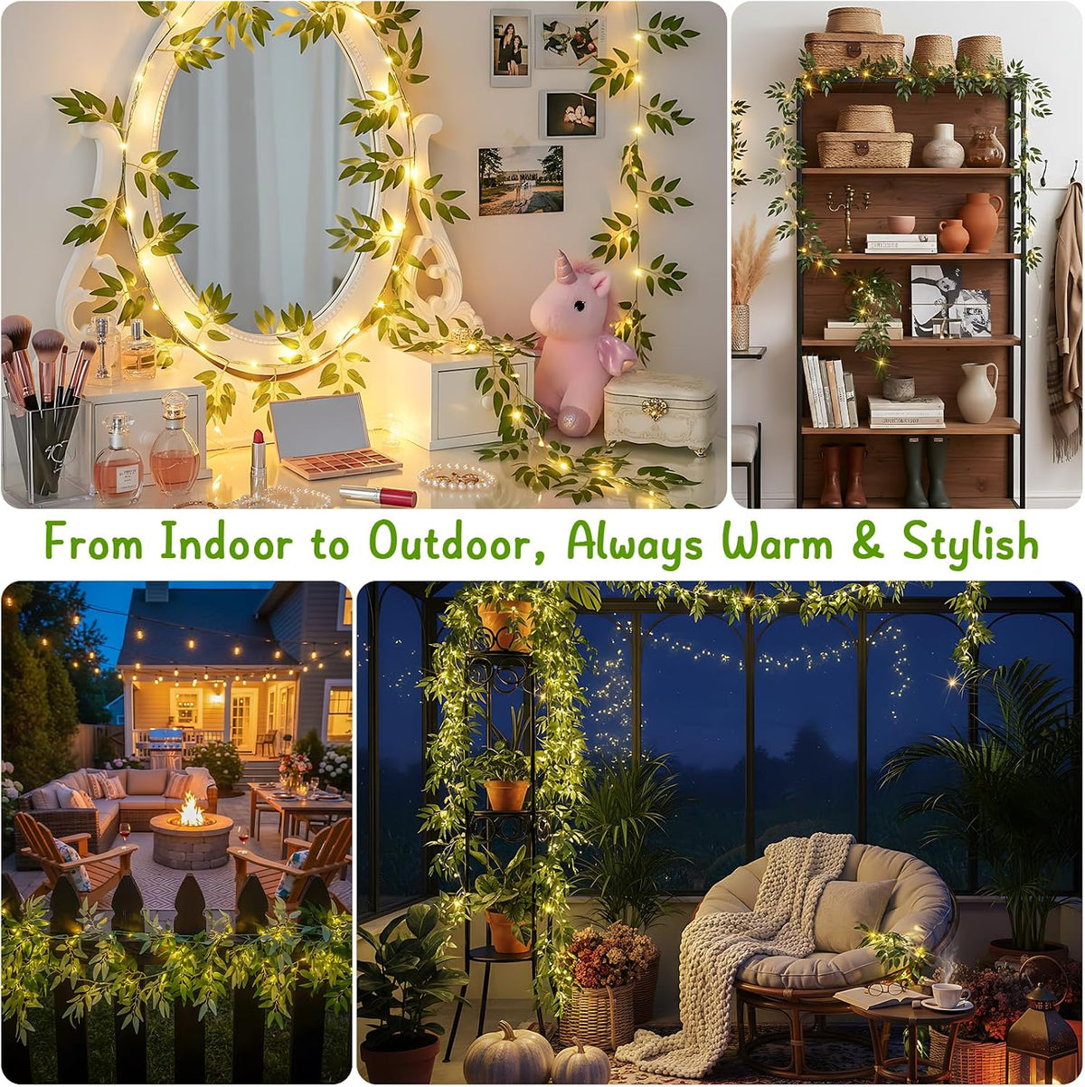 suddus 13.1FT 40LED Willow Vine with Lights Battery Powered Copper Wire