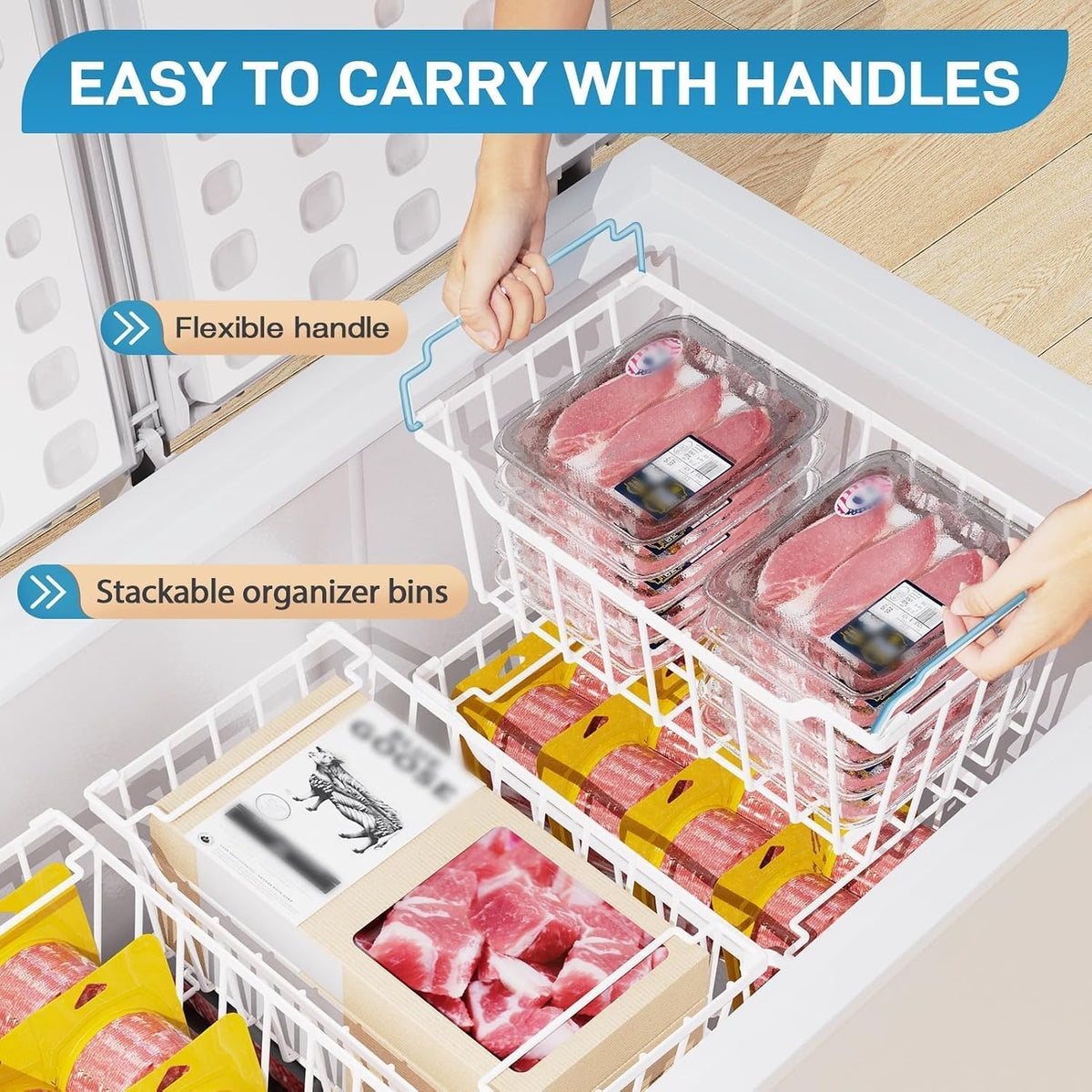 SUNALLY Freezer Organizer Bins, 8 Pack Stackable Pantry Storage Bins, White