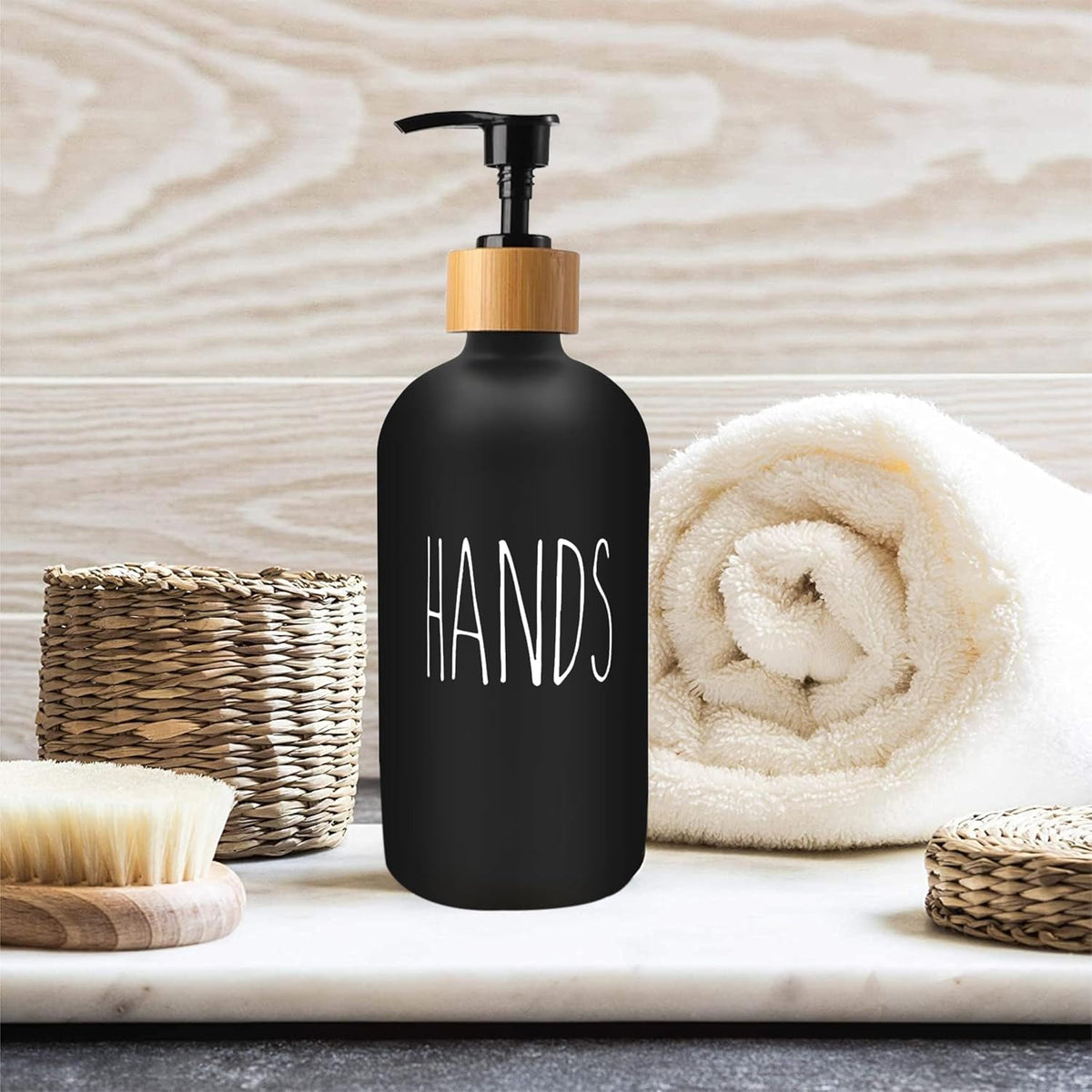 Sunrise Premium Black Glass Soap Dispenser, Bamboo Pump with Tray, 2 Pack