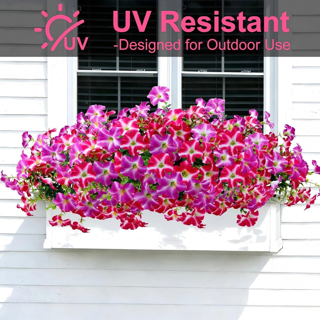Artificial Petunia Flowers Outdoor, 8 Bundles UV Resistant Faux Plants