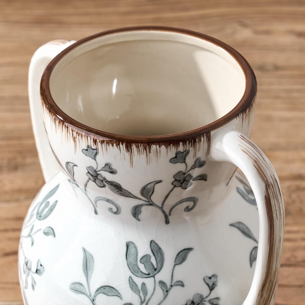 Emotionally Grounded Vase, Vaseking Large Ceramic Rustic Vase with 2 Handles, 8.3 inch Minimalist Decorative Farmhouse Tall Vases for Home Decor, Living Room, Enterway, Table Decoration, Gray Floral