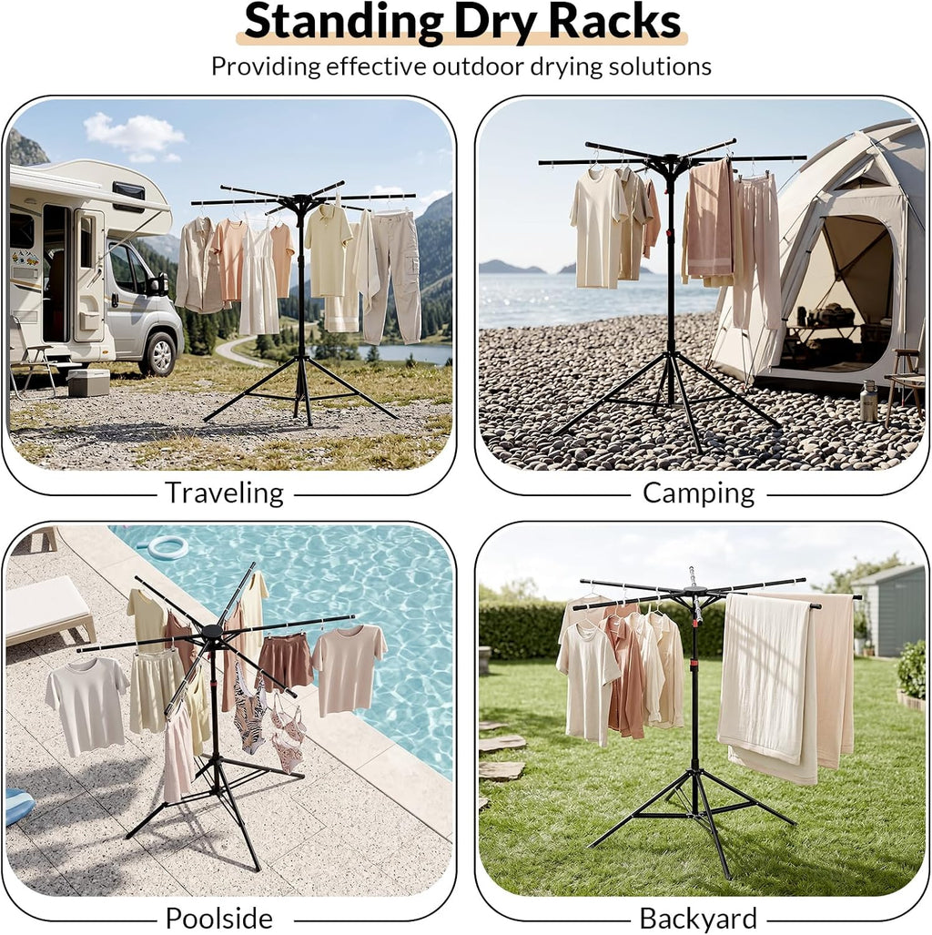 Portable 4-Leg Clothes Drying Rack, Foldable 6-Bar Rack for Space Saving