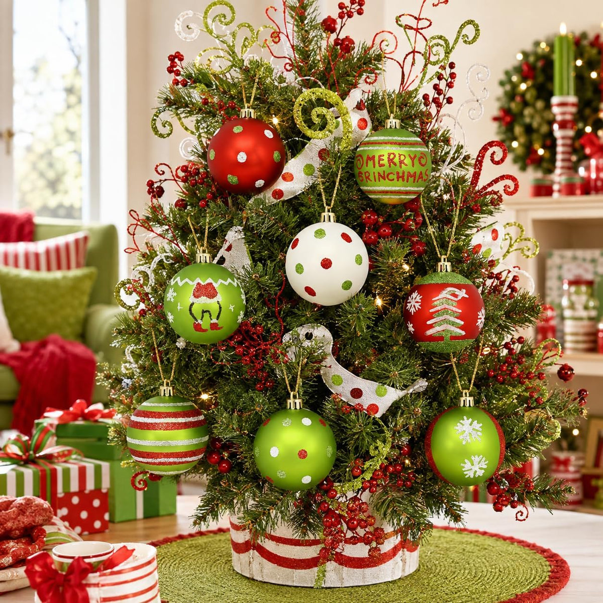 16 Christmas Tree Balls Ornaments Decoration 2.36'', Sparkly Red and Green