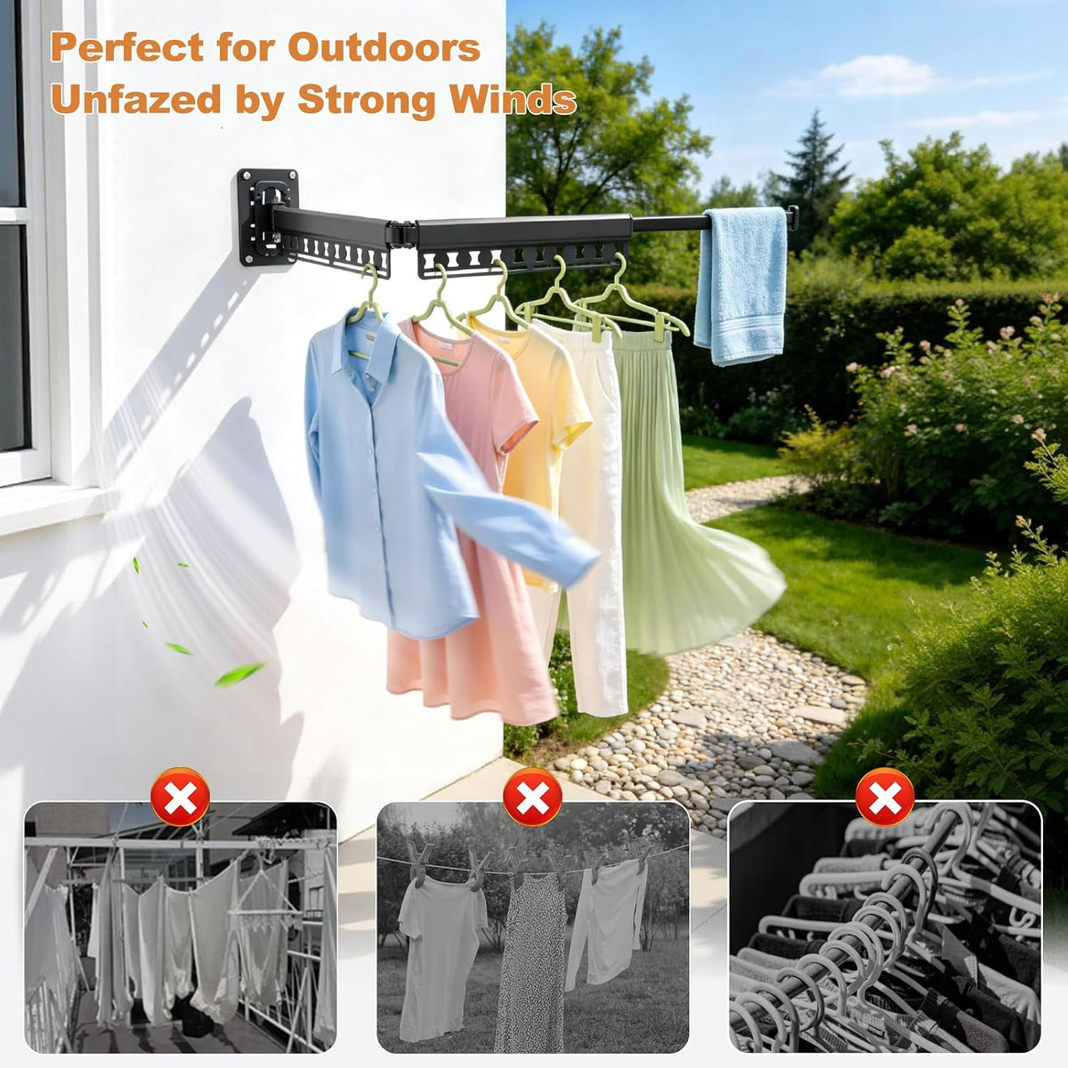 Wall Mounted Clothes Drying Rack Foldable & Space-Saving with 4 Hangers