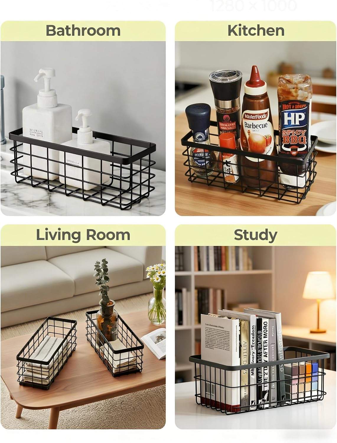 2 PCS Slim Hanging Wire Wall Basket for Bathroom, No Drill, Black