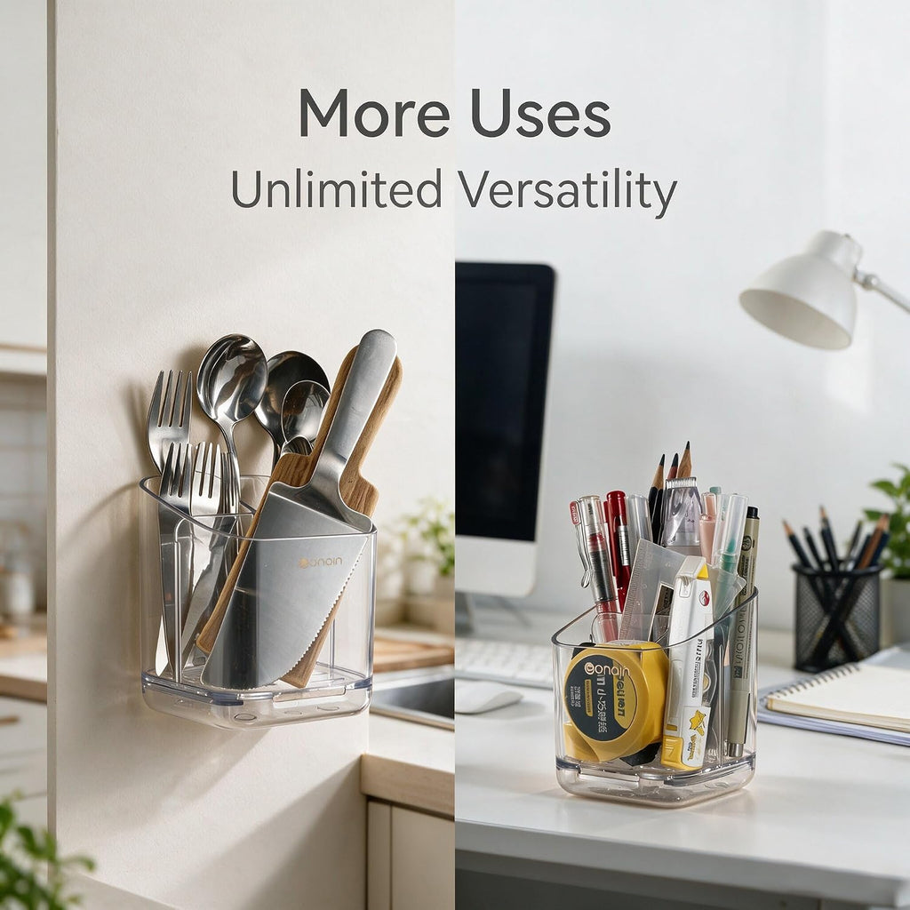 Toothbrush Holders for Bathroom - Detachable Divided Design, Drawer Drainage Tray, Adhesive Wall-Mounted/Countertop Dual-Use, Large Capacity Organizer for Bathroom/Kitchen/Office, Easy Install (Grey)
