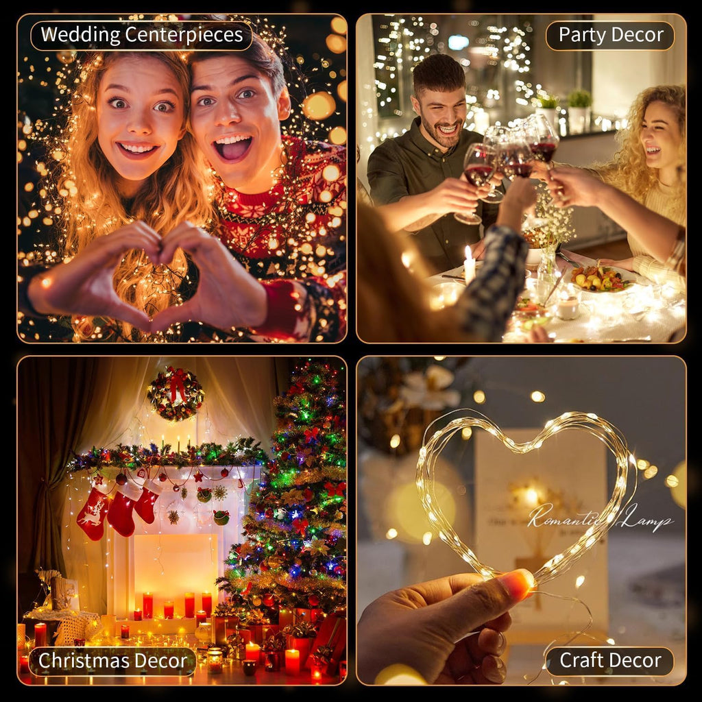 24 Pack Fairy Lights Battery Operated, 7ft 20 LED Warm White Mini String Lights, Waterproof Silver Wire Firefly Lights for Mason Jars Wedding Christmas Party Bedroom Indoor Outdoor Decoration
