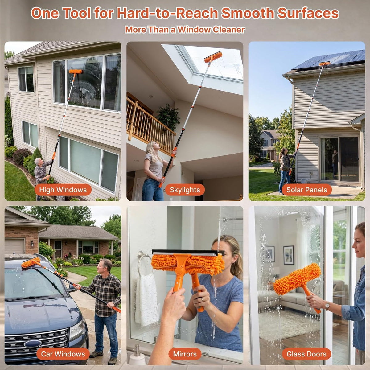 20FT High Reach Window Washer & Squeegee with 4-12FT Grooved Extension Pole