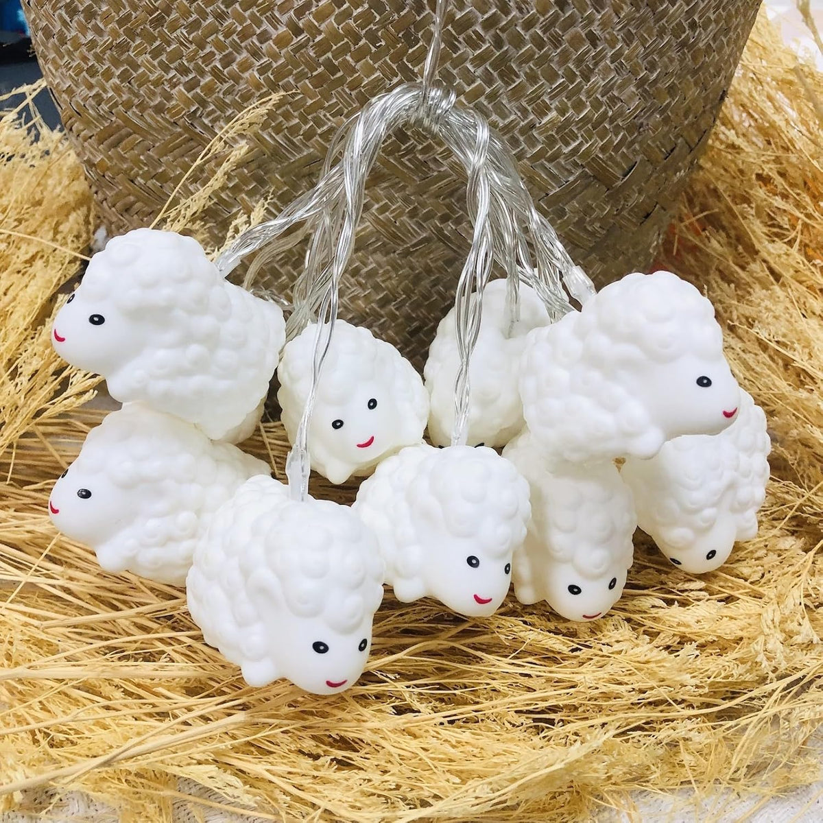 Cute Painted Sheep Night Light LED Sheep Ornaments String Lights White Sheep Fairy Light Battery Powered Indoor Outdoor Party Decor Night Light (20LED, White Sheep)