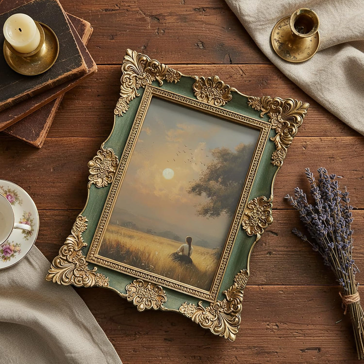 5x7 Vintage Picture Frames -5x 7 Antique Picture Frame, Ornate Frames 5 X 7 With Glass Front For Tabletop Photo Display And Wall Hanging, Victorian Poster Frame 5 By 7 (Lake Green, 5X7)