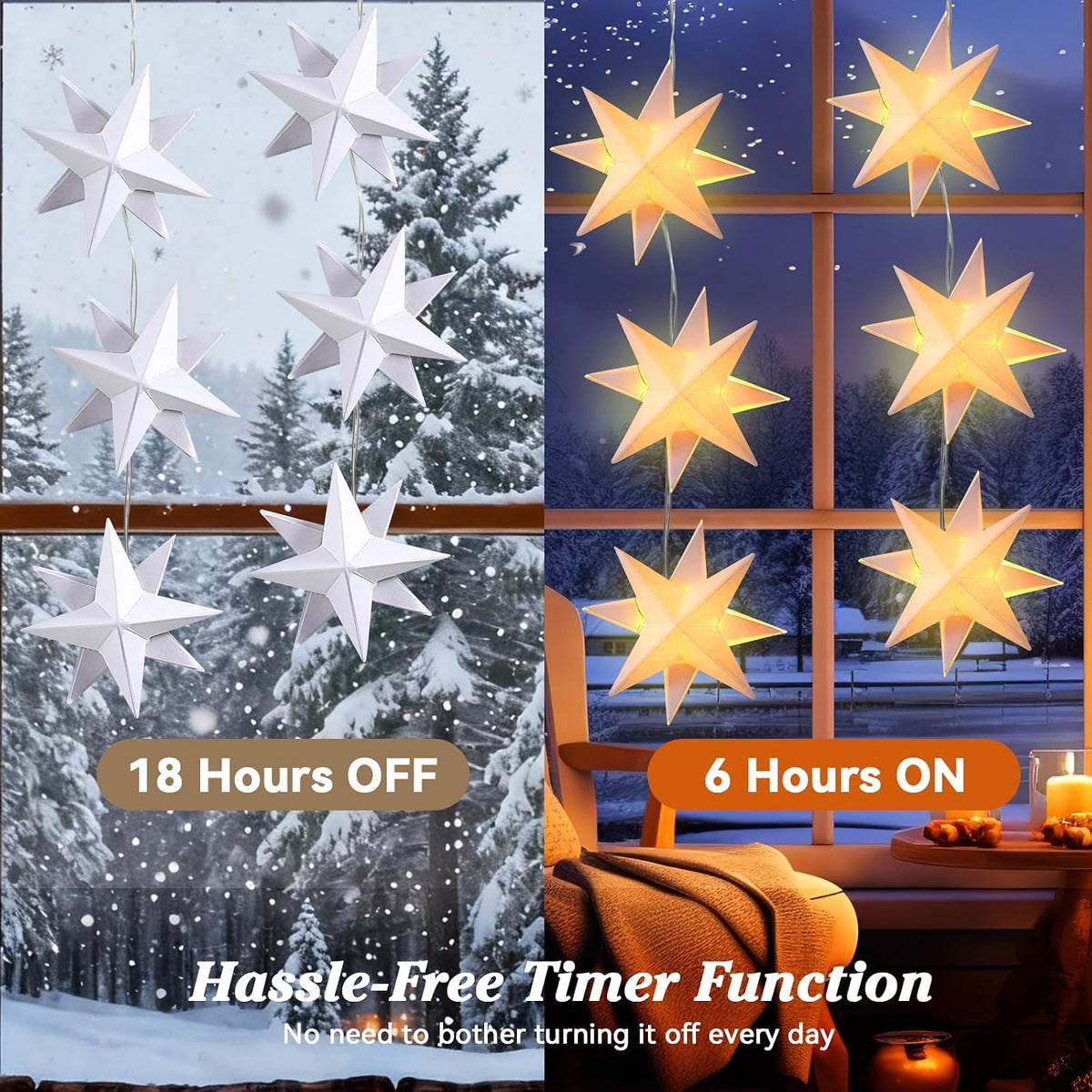 Lewondr 20 LEDs Star String Lights Battery Operated with 6H Timer